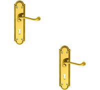 Loops 2x PAIR Reeded Scroll Handle on Shaped Lock Backplate 205 x 49mm Polished Brass in Metallics Loops Metallics