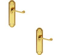 2x PAIR Reeded Scroll Lever on Shaped Latch Backplate 205 x 49mm Polished Brass
