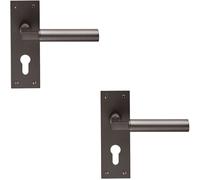 Loops 2x PAIR Round Bar Handle on Slim Euro Lock Backplate 150 x 50mm Matt Bronze Loops Multicolor