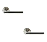 2x PAIR Round Mitred Bar Safety Handle on Round Rose Concealed Fix Satin Steel