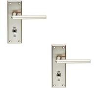 Loops 2x PAIR Rounded Lever on Bathroom Backplate Handle 150 x 50mm Satin Nickel in Metallics Loops Metallics