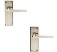 2x PAIR Rounded Lever on Latch Backplate Door Handle 150 x 50mm Satin Nickel