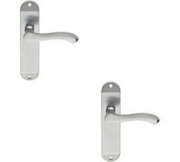 2x PAIR Scroll Lever Door Handle on Latch Backplate 180 x 40mm Satin Chrome