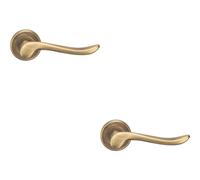 Loops 2x PAIR Scroll Shaped Lever Handle on Round Rose Concealed Fix Antique Brass in Metallics Loops Metallics