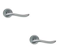 2x PAIR Scroll Shaped Lever Handle on Round Rose Concealed Fix Satin Chrome