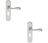 Loops 2x PAIR Smooth Round Bar Handle on Euro Lock Backplate 185 x 40mm Satin Chrome Loops Multicolor