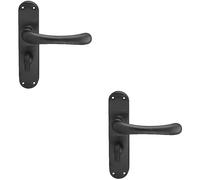 Loops 2x PAIR Smooth Rounded Lever on Shaped Bathroom Backplate 185 x 42mm Matt Black Loops Black