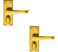 2x PAIR Straight Handle on Short Privacy Backplate 118 x 42mm Polished Brass Loops Metallics One Size