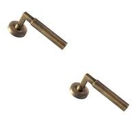 Loops 2x PAIR Straight Round Bar Handle on Round Rose Concealed Fix Antique Brass in Metallics Loops Metallics