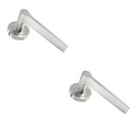 Loops 2x PAIR Straight Rounded Handle on Round Rose Concealed Fix Satin Nickel in Metallics Loops Metallics