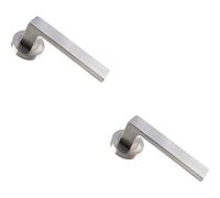 2x PAIR Straight Square Handle on Round Rose Concealed Fix Satin Nickel