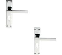 Loops 2x PAIR Straight Square Lever on Euro Lock Backplate 180 x 40mm Polished Chrome Loops Multicolor