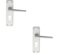 2x PAIR Straight Tapered Lever on Euro Lock Backplate 152 x 41mm Satin Aluminium