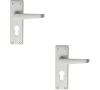 Loops 2x PAIR Straight Victorian Handle on Euro Lock Backplate 150 x 43mm Satin Chrome Loops Multicolor