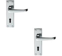 Loops 2x PAIR Straight Victorian Handle on Lock Backplate 150 x 42mm Polished Chrome Loops Multicolor