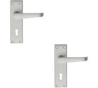 2x PAIR Straight Victorian Handle on Lock Backplate 150 x 43mm Satin Chrome