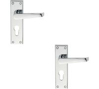 2X Pair Straight Victorian Lever On Euro Lock Backplate 150 X 43mm Chrome