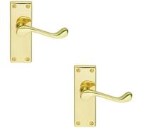 2x PAIR Victorian Scroll Handle on Latch Backplate 120 x 41mm Polished Brass
