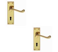 Loops 2x PAIR Victorian Scroll Handle on Lock Backplate 150 x 43mm Polished Brass in Metallics Loops Metallics