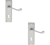 Loops 2x PAIR Victorian Scroll Handle on Lock Backplate 150 x 43mm Satin Chrome Loops Multicolor