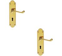 Loops 2x PAIR Victorian Scroll Handle on Lock Backplate 205 x 49mm Polished Brass in Metallics Loops Metallics