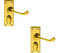 Loops 2x PAIR Victorian Scroll Handle on Privacy Backplate 118 x 43mm Polished Brass in Metallics Loops Metallics