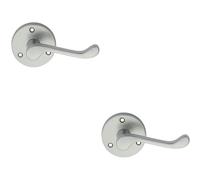 Loops 2x PAIR Victorian Scroll Lever on 58mm Round Rose Satin Chrome Door Handle