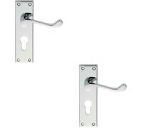 Loops 2x PAIR Victorian Scroll Lever on Euro Lock Backplate 150 x 43mm Polished Chrome