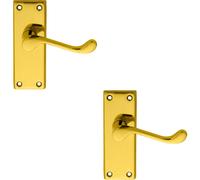 Loops 2x PAIR Victorian Scroll Lever on Short Latch Backplate 118 x 43mm Brass in Metallics Loops Metallics