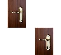 2x PAIR Victorian Upturned Handle on Latch Backplate 168 x 47mm Polished Brass