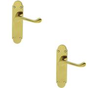Loops 2x PAIR Victorian Upturned Handle on Latch Backplate 170 x 42mm Polished Brass in Metallics Loops Metallics