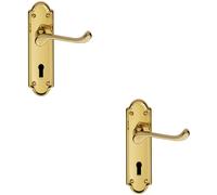 Loops 2x PAIR Victorian Upturned Handle on Lock Backplate 168 x 47mm Polished Brass in Metallics Loops Metallics