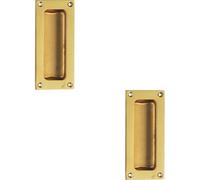Loops 2X Recessed Sliding Door Flush Pull 102 X 45mm 10.5mm Depth Polished Brass