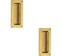 Loops 2x Recessed Sliding Door Flush Pull 102 x 45mm 10.5mm Depth Polished Brass in Metallics Loops Metallics