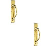 Loops 2X Right Handed Curved Door Pull Handle 457 X 75mm Backplate Polished Brass