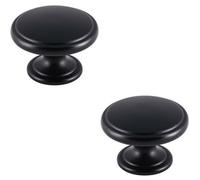 Loops 2X Ring Domed Cupboard Door Knob 38.5mm Diameter Matt Black Cabinet Handle