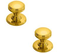 Loops 2X Ringed Tiered Cupboard Door Knob 25mm Diameter Polished Brass Cabinet Handle