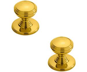 Loops 2X Ringed Tiered Cupboard Door Knob 30mm Diameter Polished Brass Cabinet Handle