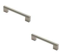 Loops 2X Round Bar Pull Handle 168 X 14mm 128mm Fixing Centres Satin Nickel & Steel