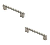 Loops 2x Round Bar Pull Handle 168 x 14mm 128mm Fixing Centres Satin Nickel & Steel in Metallics Loops Metallics