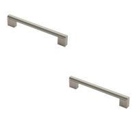 Loops 2X Round Bar Pull Handle 200 X 14mm 160mm Fixing Centres Satin Nickel & Steel