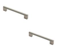 Loops 2x Round Bar Pull Handle 200 x 14mm 160mm Fixing Centres Satin Nickel & Steel in Metallics Loops Metallics