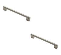 Loops 2x Round Bar Pull Handle 232 x 14mm 192mm Fixing Centers Satin Nickel & Steel in Metallics Loops Metallics