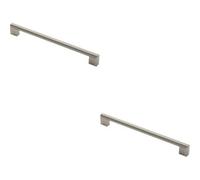 Loops 2X Round Bar Pull Handle 296 X 14mm 256mm Fixing Centres Satin Nickel & Steel