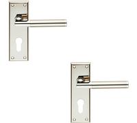 Loops 2x Round Bar Section Lever on Euro Lock Backplate 150 x 50mm Dual Nickel in Metallics Loops Metallics