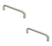 Loops 2x Round D Bar Door Pull Handle 247 x 22mm 225mm Fixing Centres Satin Steel in Metallics Loops Metallics