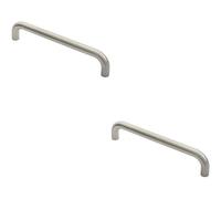 Loops 2X Round D Bar Door Pull Handle 322 X 22mm 300mm Fixing Centres Satin Steel