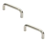 Loops 2X Round D Bar Pull Handle 169 X 19mm 150mm Fixing Centres Bright Steel