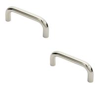 Loops 2x Round D Bar Pull Handle 169 x 19mm 150mm Fixing Centres Bright Steel in Metallics Loops Metallics