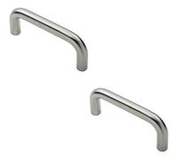 Loops 2X Round D Bar Pull Handle 169 X 19mm 150mm Fixing Centres Satin Steel